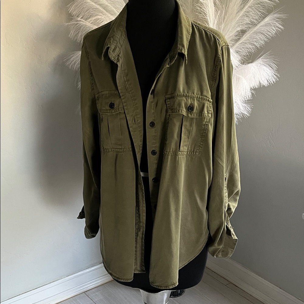 Knox Rose Olive Green Shirt with Brass-Tone Lettering